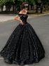 Off the Shoulder Ball Gown Black Sequins Prom Dresses LBQ3546